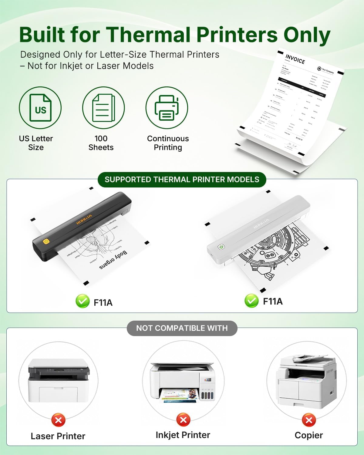 Detalle de Rongta 8.5 x 11-Inch Thermal Printer Paper, 100 Sheets, BPA-Free