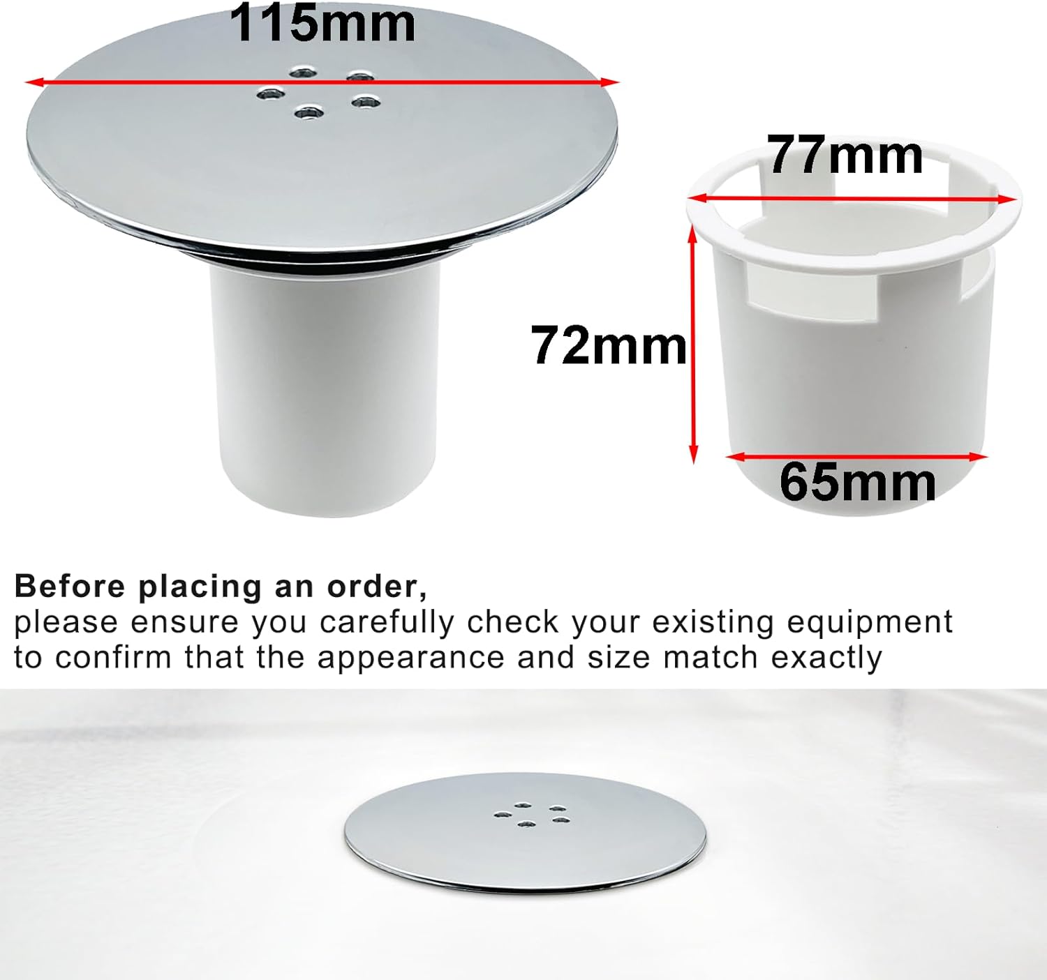 Thumbnail 3 de Shower Drain Cover – Chrome 90 mm / 115 mm Trap Cover Replacement