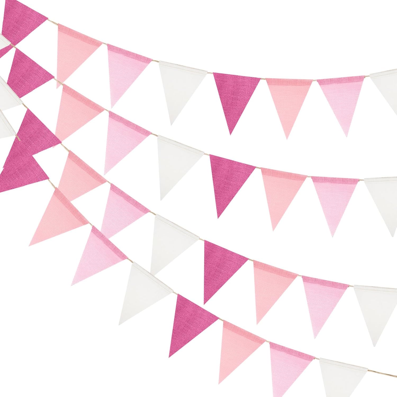 Detalle de jijAcraft 36PCS Pink Burlap Bunting with 12M Pre-strung Hessian Banner