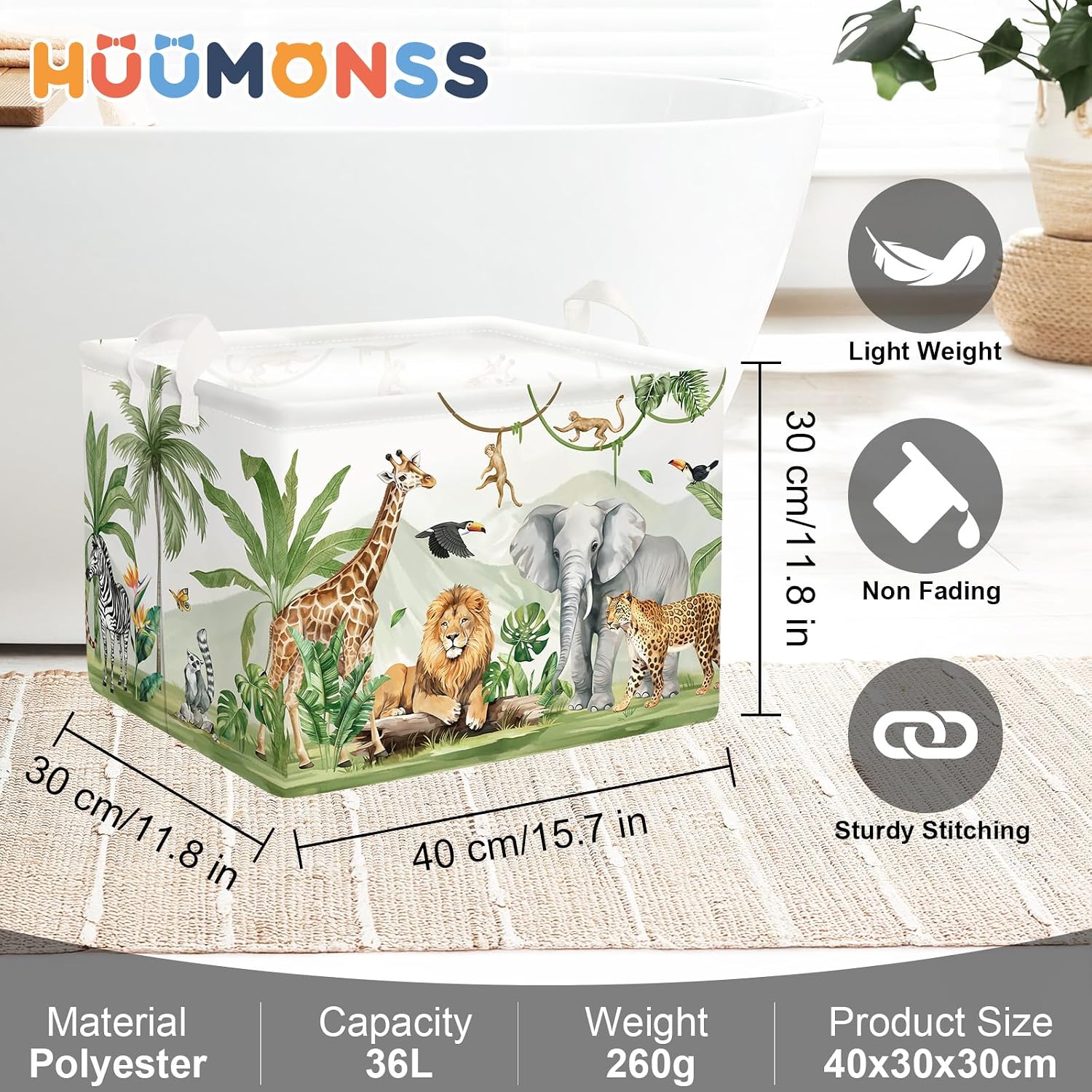 Thumbnail 5 de HUUMONSS Safari Animals 36L laundry hamper