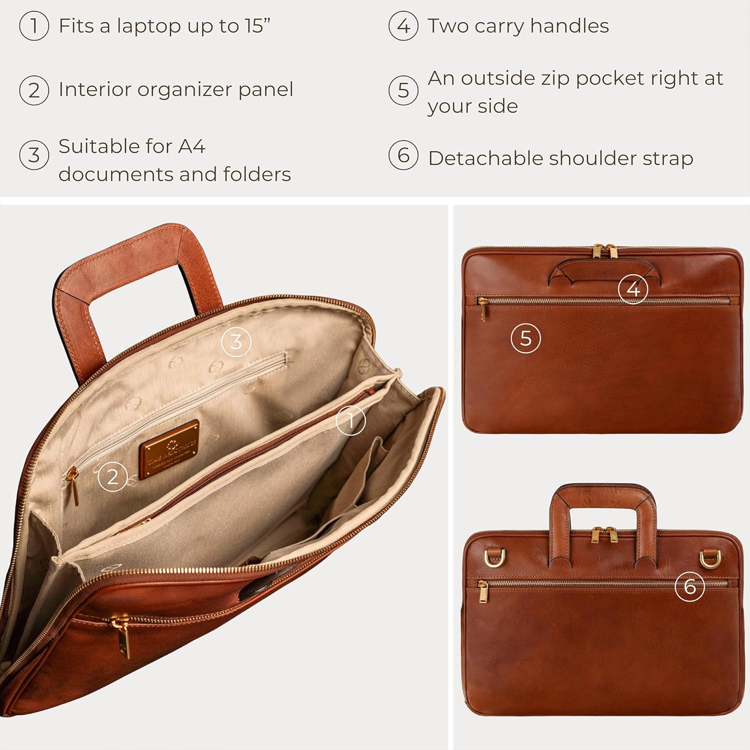 Thumbnail 5 de Time Resistance Slim Leather Briefcase — Italian Handmade Leather Computer Bag