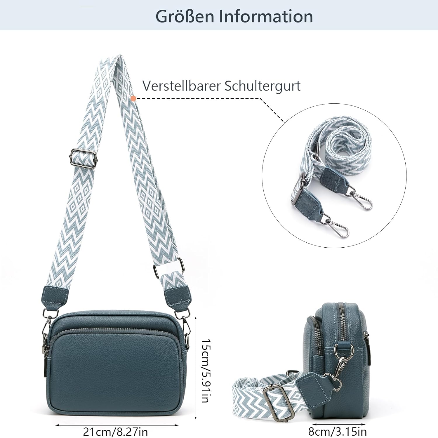 Thumbnail 6 de TIAASTAP Damen Umhängetasche klein aus echtem Leder – Crossbody Bag mit breitem Schultergurt und 3 Fächern
