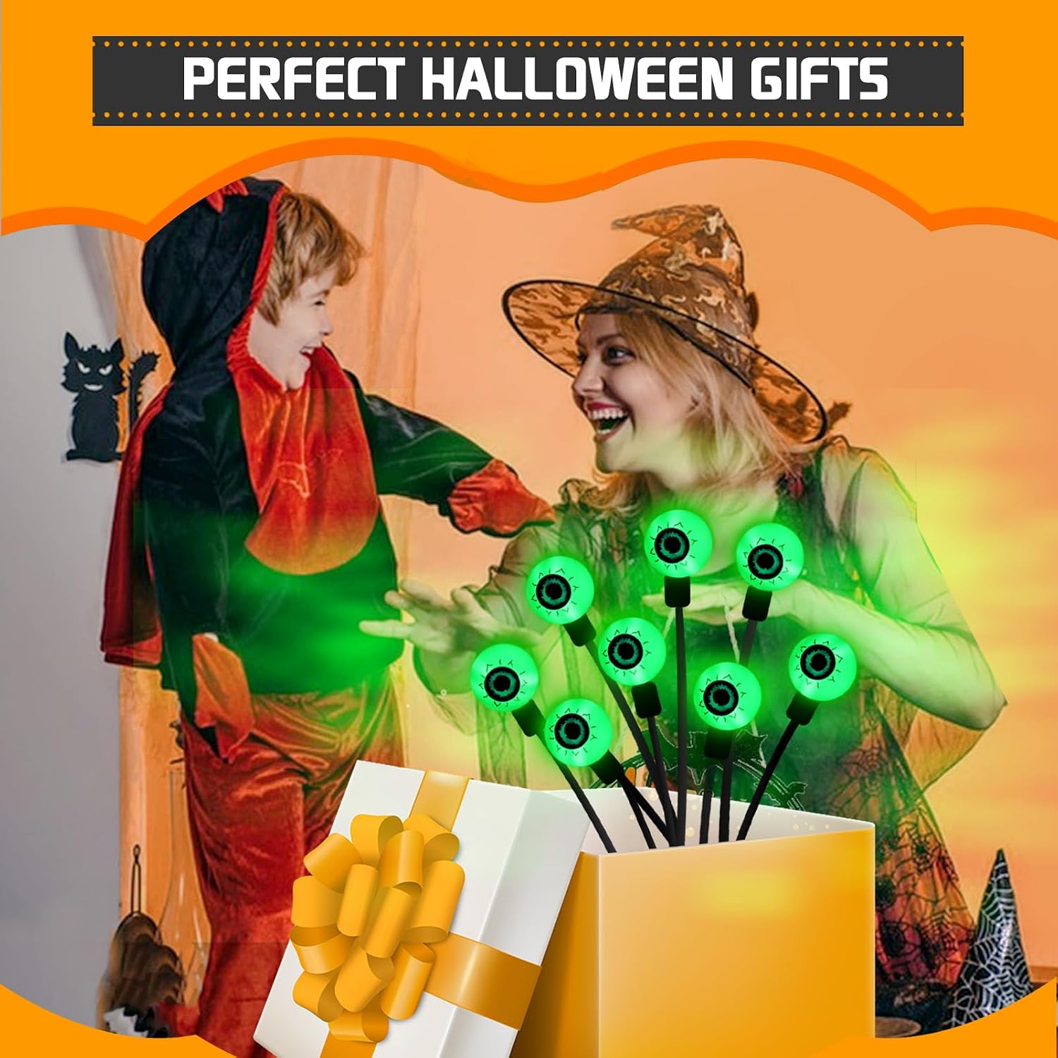Detalle de KBG Solar Scary Eyeball Lights, 2-Pack Green Halloween Decor, 16 LEDs