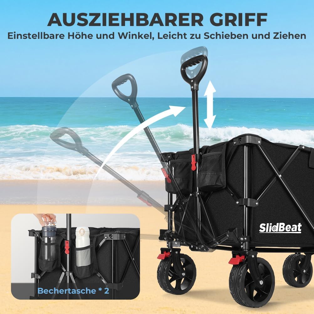 Thumbnail 4 de SLIDBEAT XXL Bollerwagen Faltbar 220L/200kg – All Terrain Klappwagen mit Bremsen und verstellbarem Griff