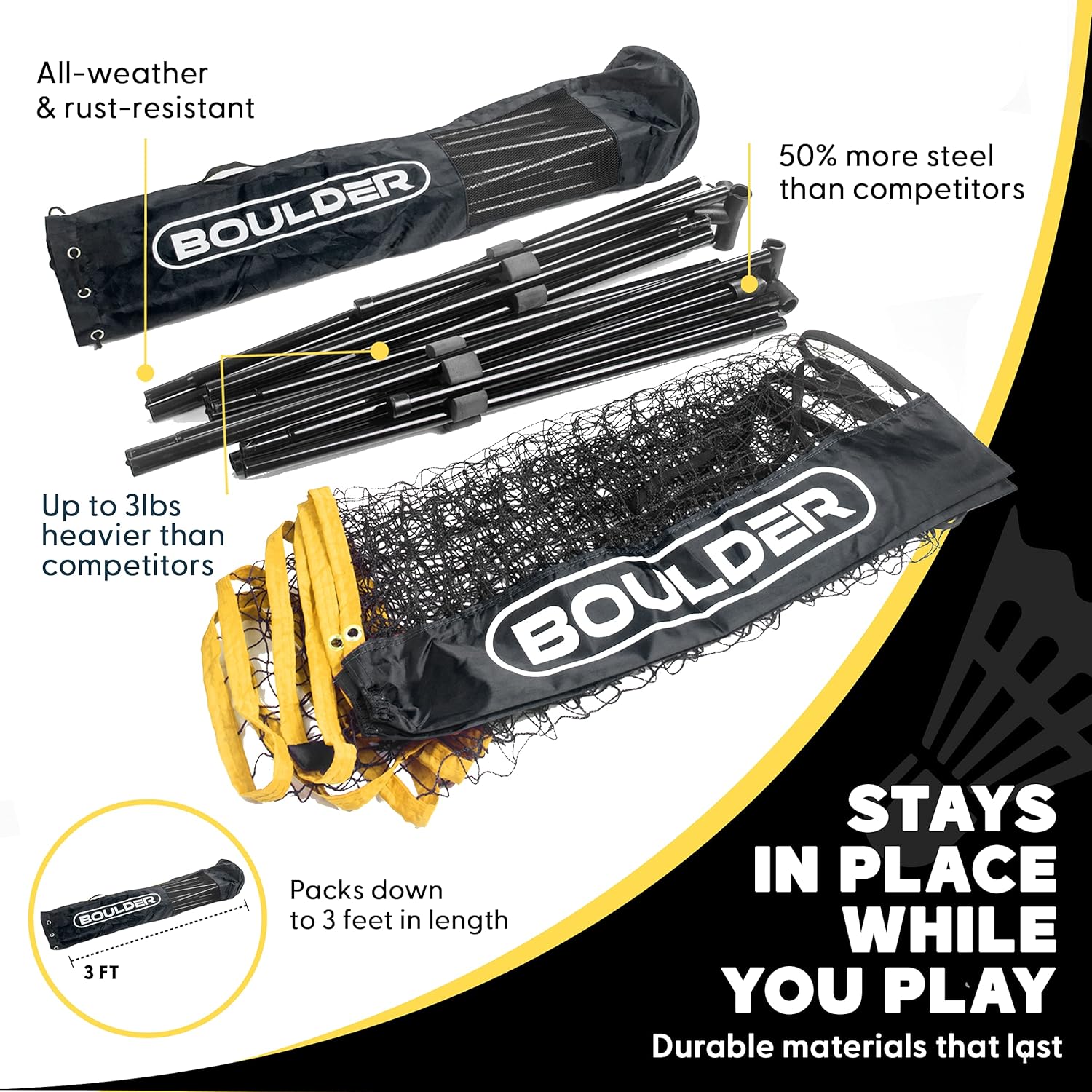 Detalle de Boulder Portable Badminton Pickleball Net with Foldable/Extendable Poles (Up to 5 ft) for Multi-Sport Play