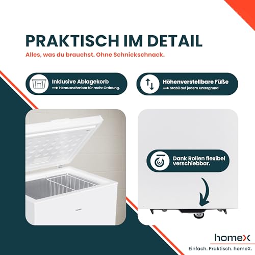Detalle de homeX FT1421-W Gefriertruhe, 142 Liter, 4-Sterne-Gefrieren und Schnellgefrierfunktion