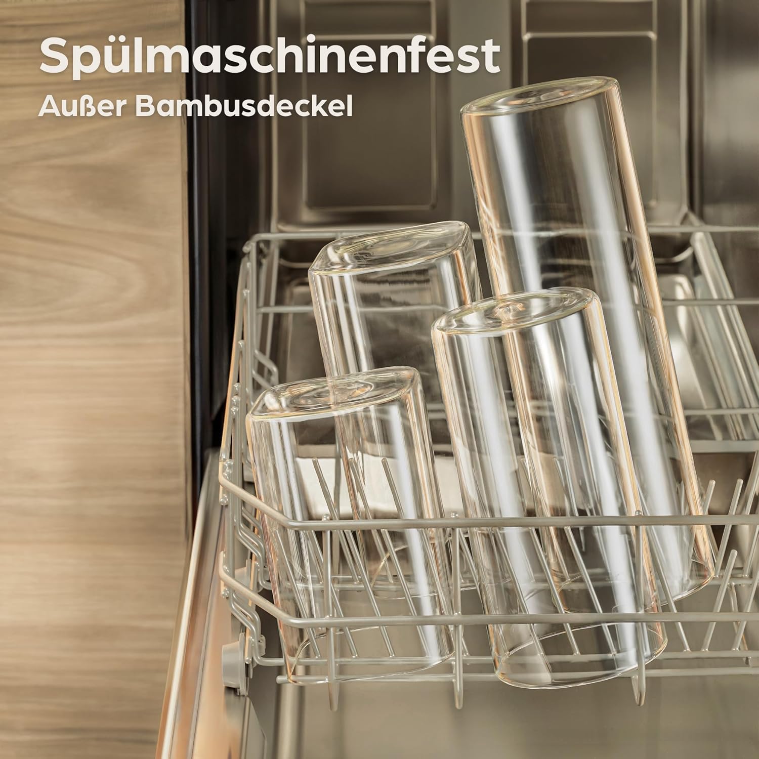 Detalle de Praknu Vorratsdosen mit Deckel für Spaghetti 2er Set – luftdicht, 30 cm Höhe, Bambusdeckel, spülmaschinenfest