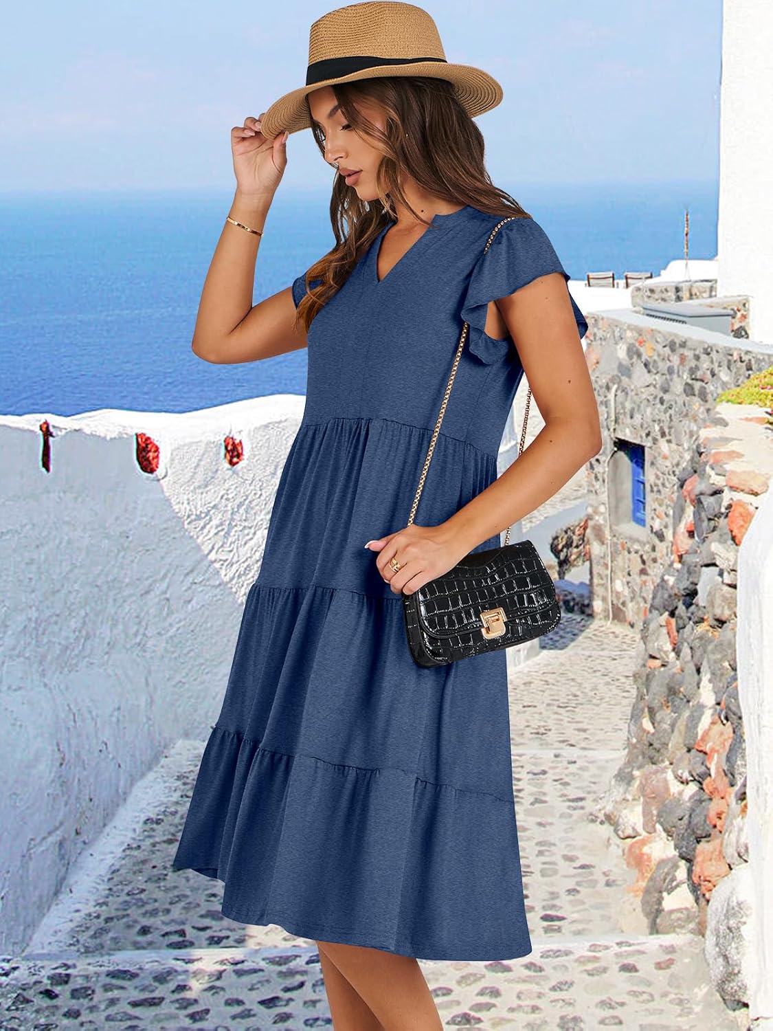 Thumbnail 2 de ANRABESS Women's Summer Dress with Ruffle Sleeves, V-Neck Midi Boho Sundress