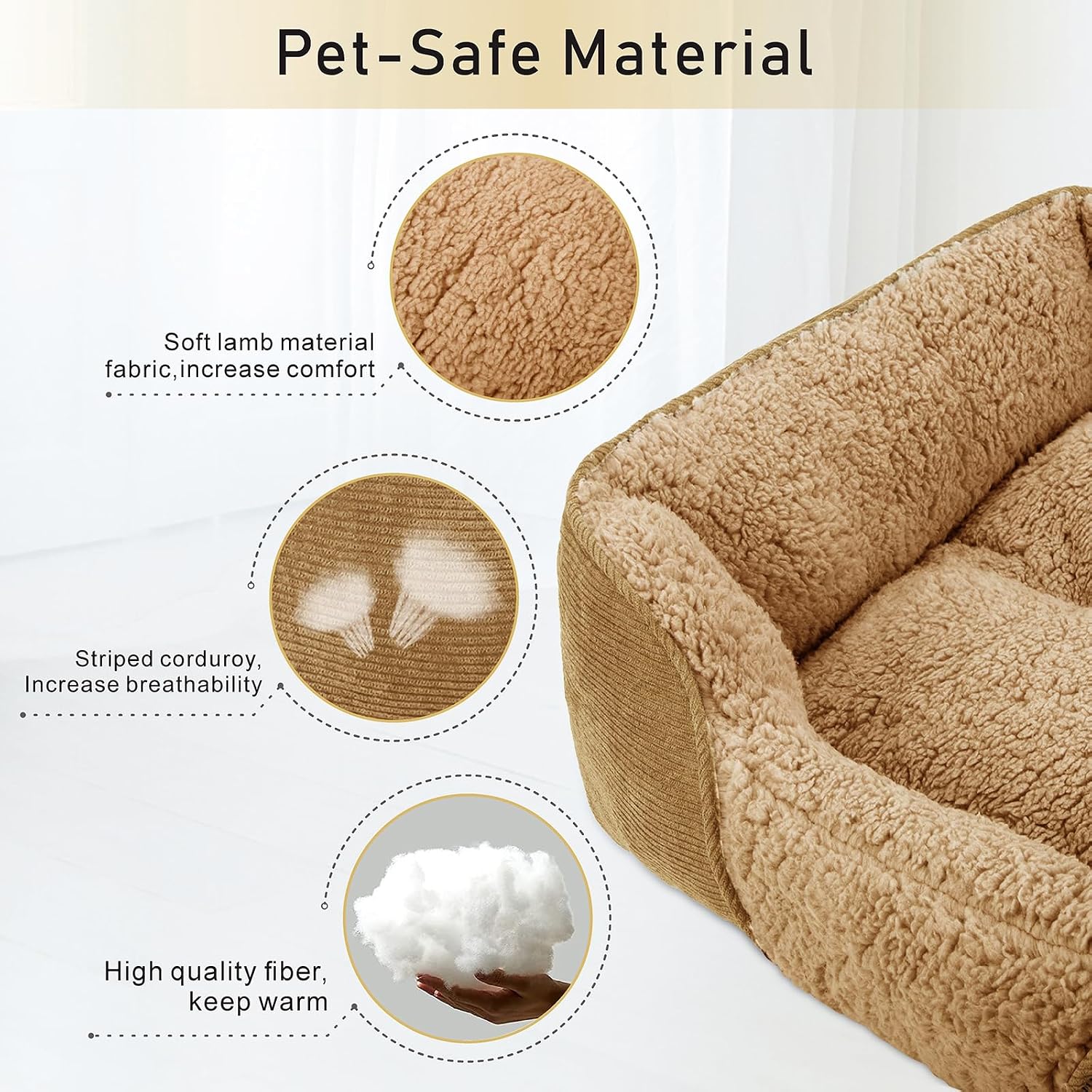 Detalle de JOEJOY Medium Dog Cat Bed with Warm Lamb Fleece – 63x53x21cm, Brown