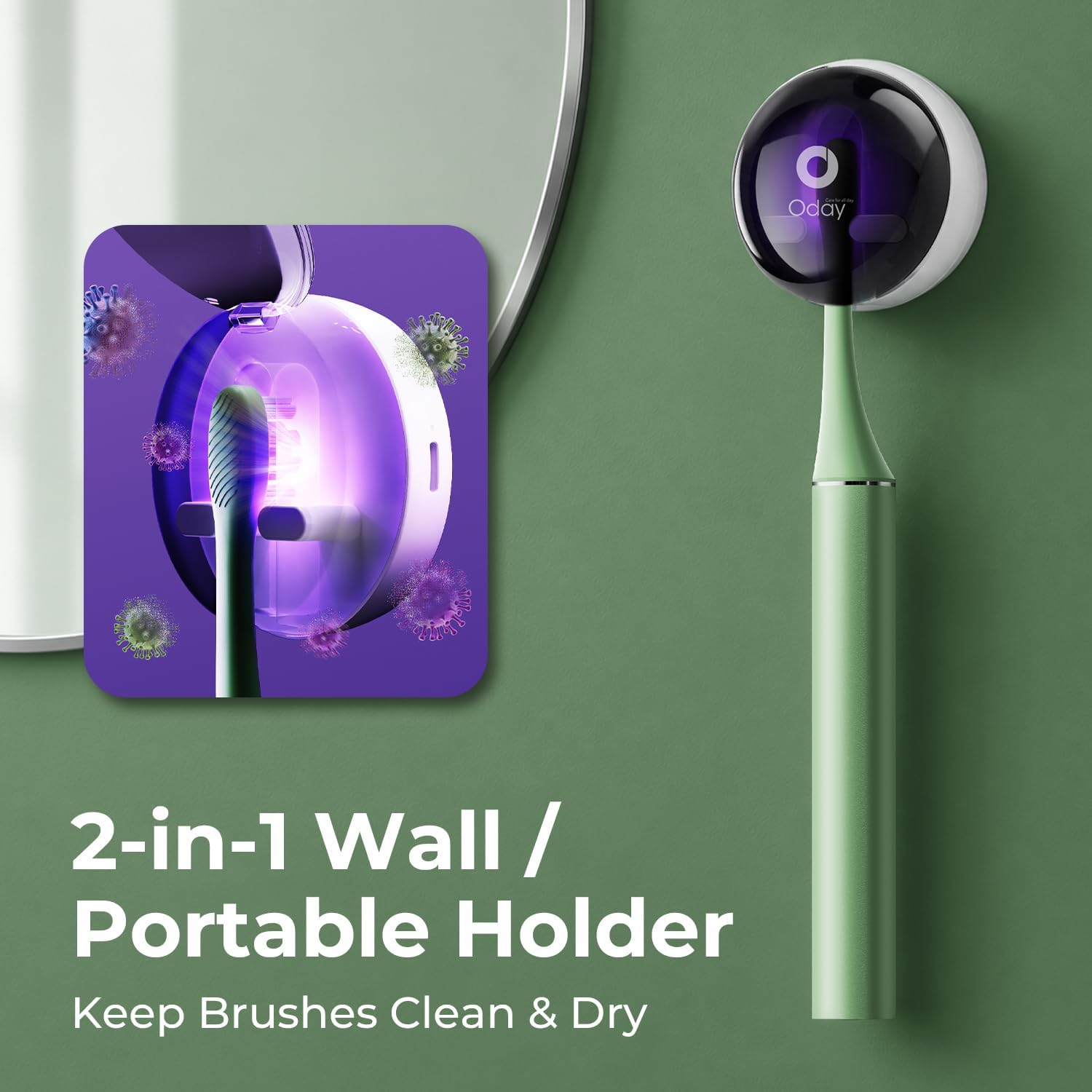Detalle 2 de Oday Sonic Electric Toothbrush for Adults with Wall Mounted UV-Cleaning Holder, 4 Brush Heads, Wireless Charging, IPX7 Waterproof