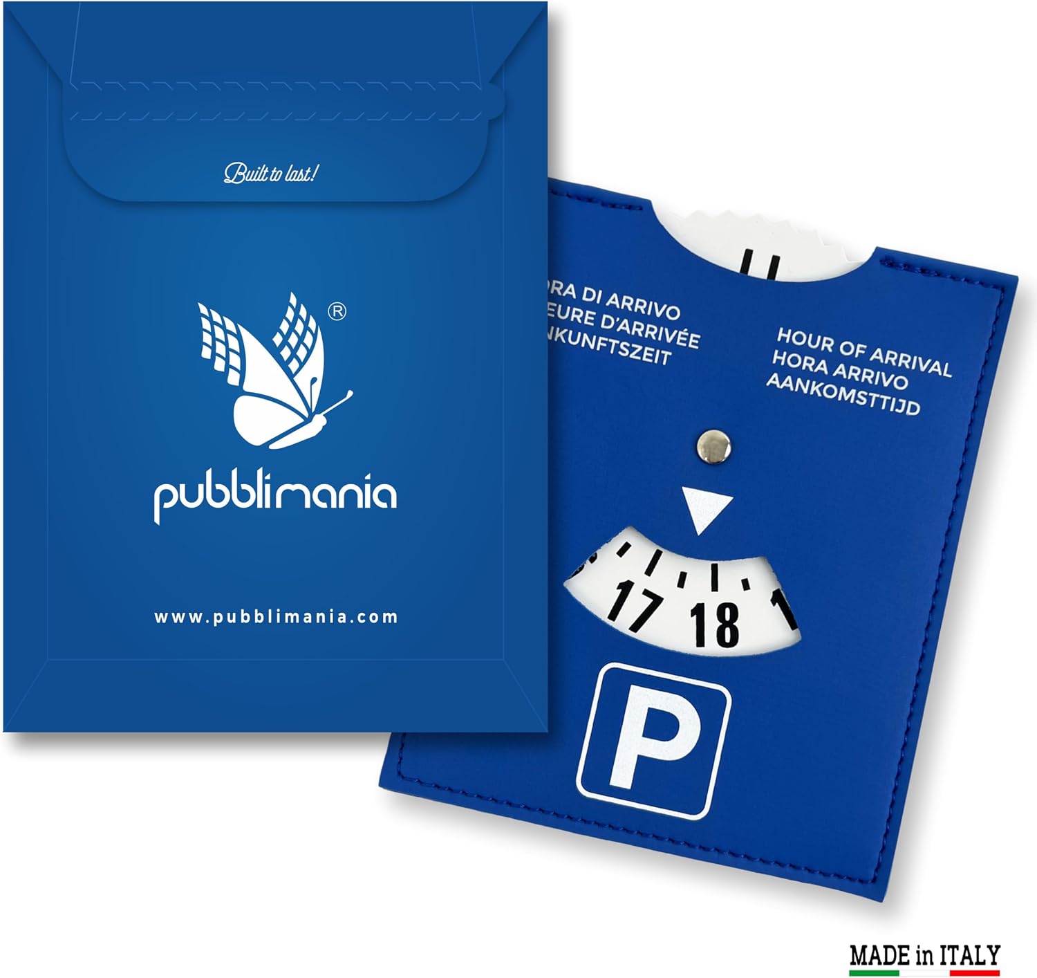 Detalle de Pubblimania Parkscheibe Maxi Blau Luxusmodell – Soft-Touch Kunstleder, EU-Einsatz