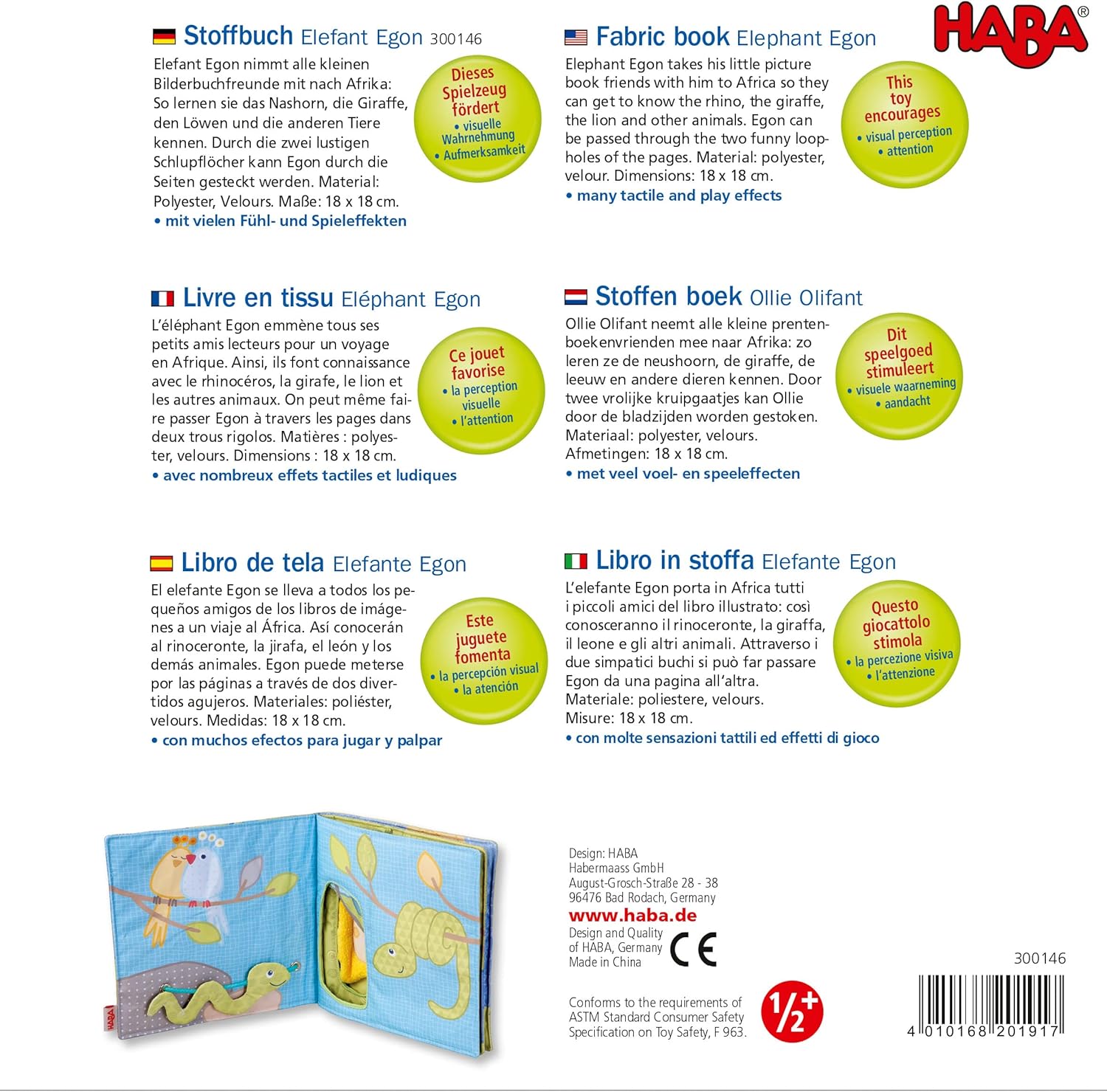 Thumbnail 4 de HABA Stoffbuch Elefant Egon (300146) – weiches Knister- und Fühlbuch ab 6 Monaten