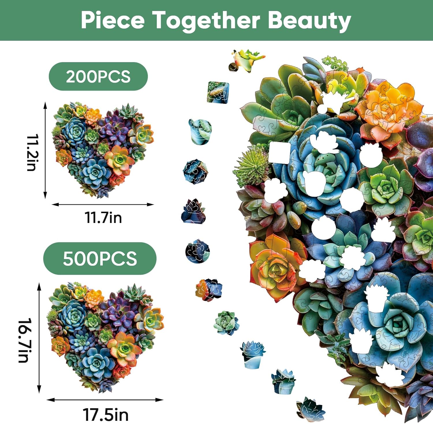 Thumbnail 3 de Mys Aurora 500-Piece Heart Succulent Wooden Puzzle