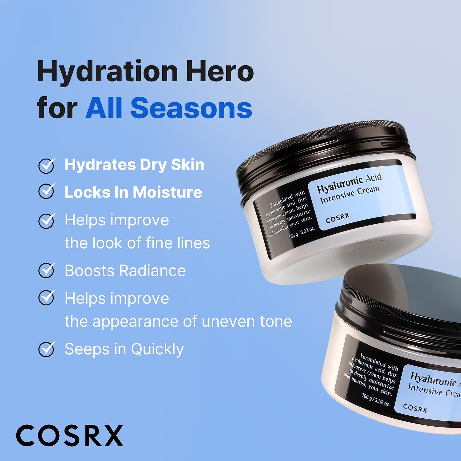 Detalle 1 de COSRX Hyaluronic Acid Cream, 3.52 oz Daily Moisturizer for Sensitive Skin