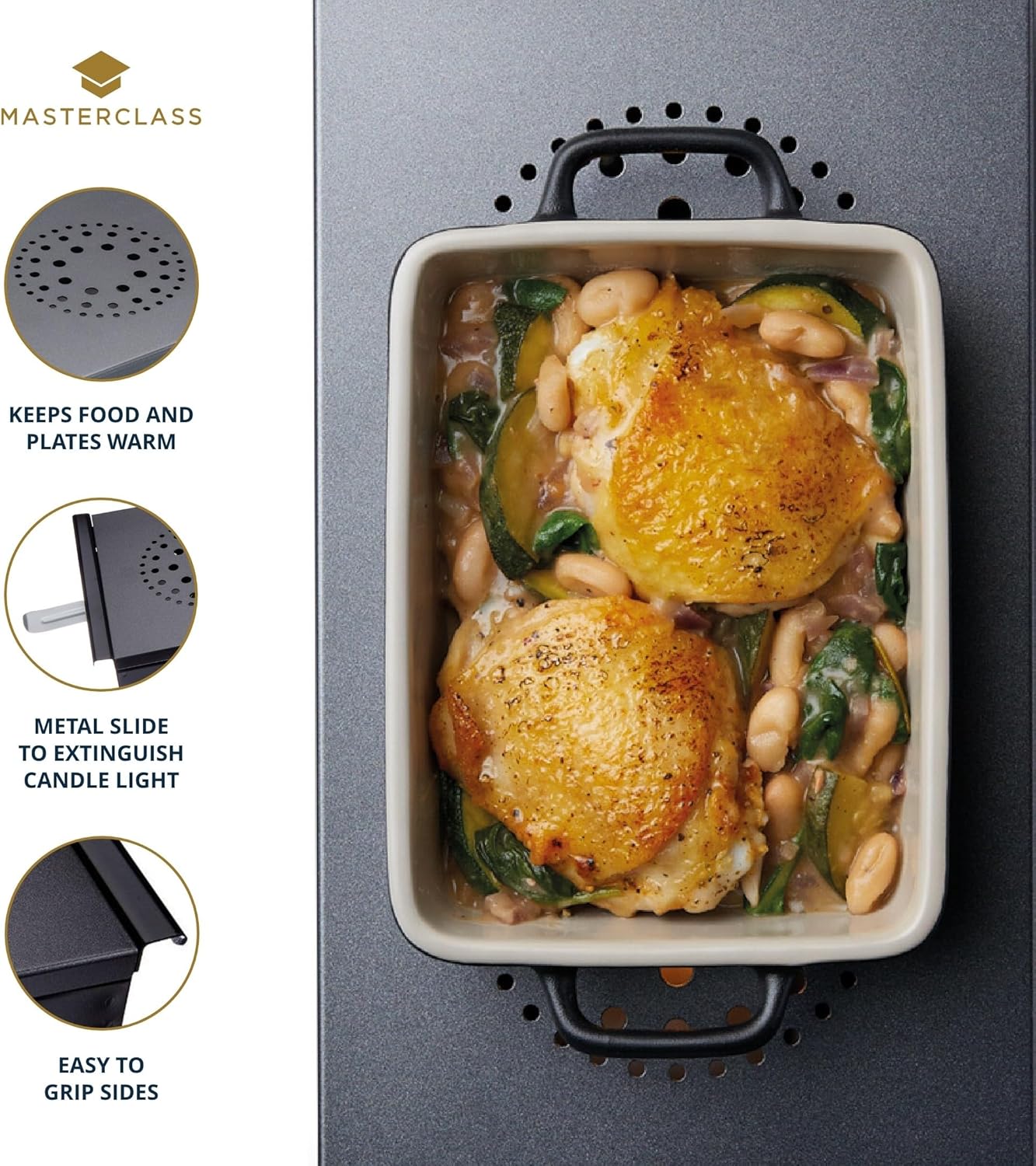 Detalle 2 de MasterCraft MasterClass Professional Chauffe-Plats et Chauffe-Assiettes avec 2 Bougies – Noir/Gris