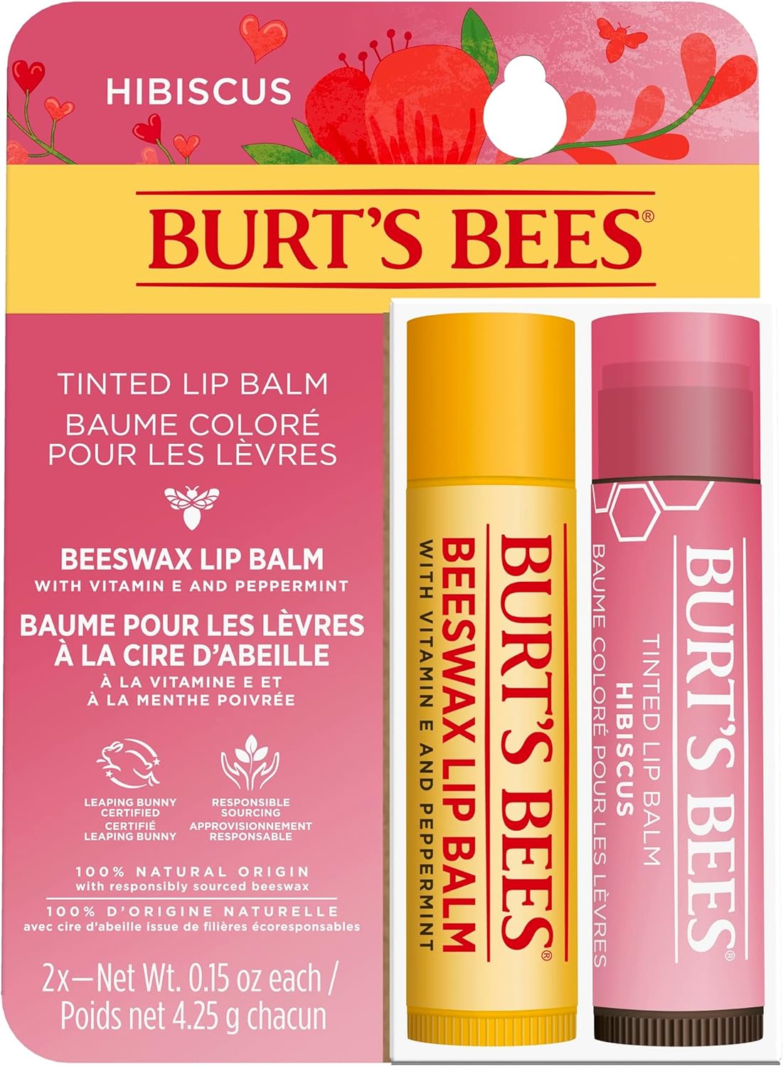 Detalle de Burt's Bees Lip Balm Multipack – Duo économique (2 × 4,25 g) cire d’abeille et hibiscus