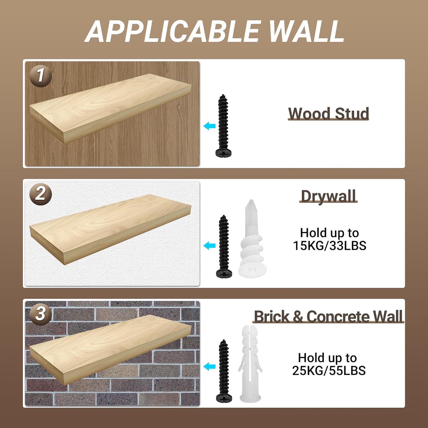 Detalle 2 de Sayayo Floating Shelf Bracket, Invisible Hidden Heavy Duty Shelf Support (8 pcs) EJY8006B-8P