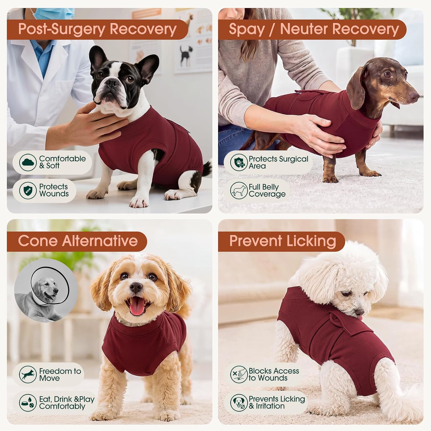 Detalle 2 de Kuoser Kuoser-Dog recovery suit037-Pink-M Dog Recovery Suit, Cotton-Spandex