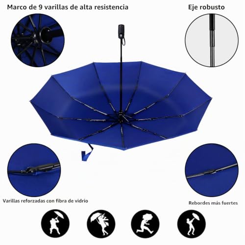 Detalle de AMVUZ Paraguas Plegable de Viaje Compacto Automático a Prueba de Viento – Azul