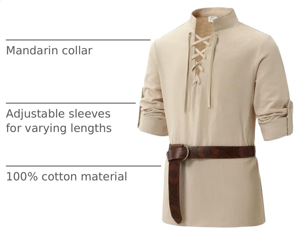 Detalle 2 de Lainvenor Boys Renaissance Shirt, 100% Cotton, Lace-Up, Adjustable Sleeves