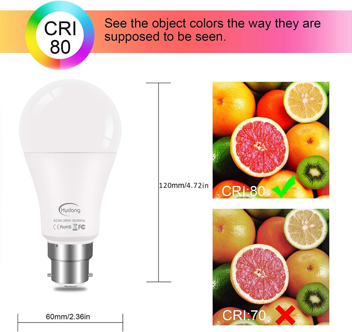 Detalle de HYDONG Colour Changing Light Bulb B22 Bayonet 10W RGBW LED (2 Pack) with Remote Control