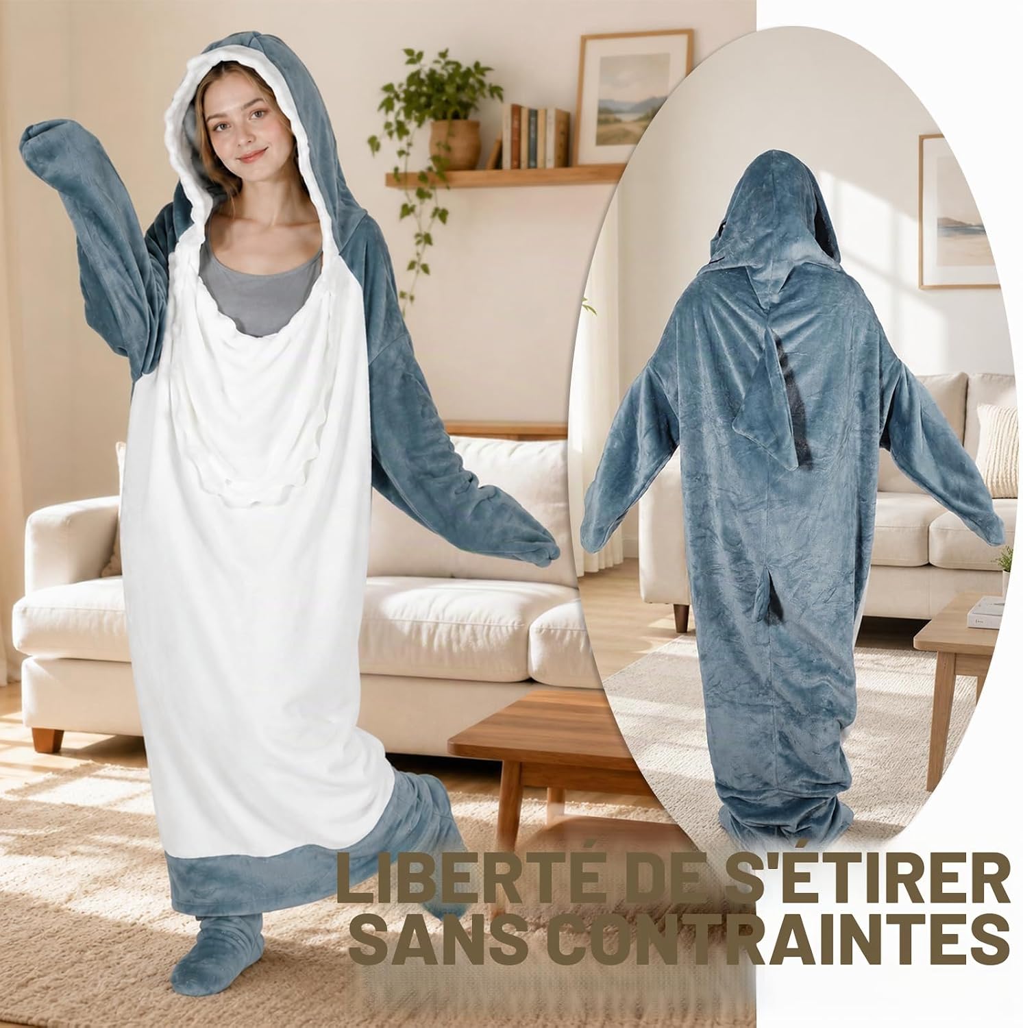 Thumbnail 5 de QUSLLIS Shark Blanket - Couverture de Requin en Flanelle Douce avec Capuche