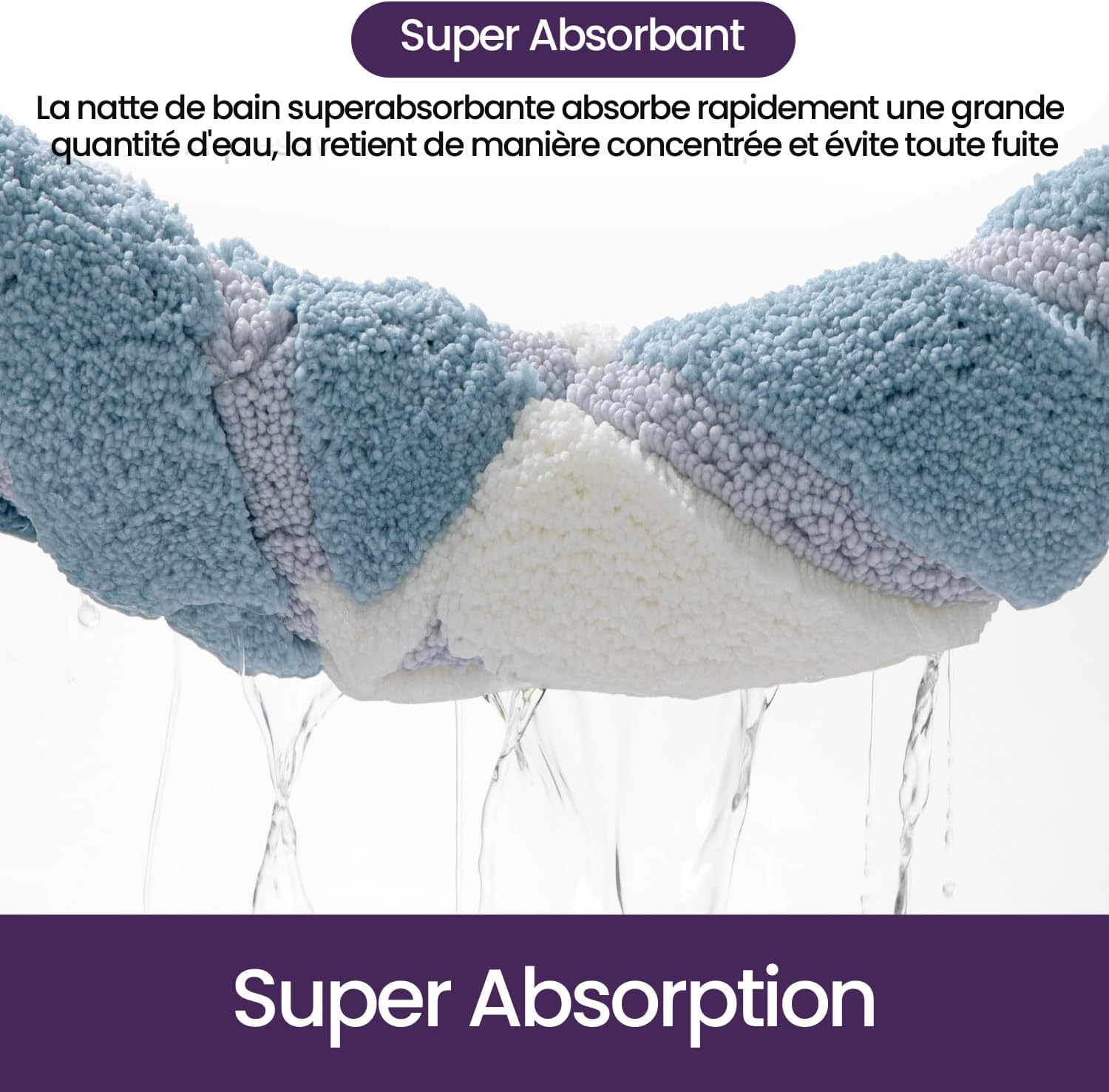 Thumbnail 3 de DEXI Tapis de salle de bain antidérapant 40 x 60 cm, extra doux, lavable en machine (bleu)