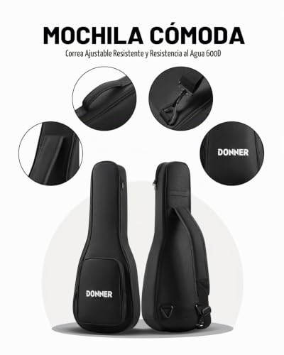 Detalle de Donner Ukelele Concierto 23'' DUC-200G Caoba Verde: kit completo para iniciación y uso avanzado