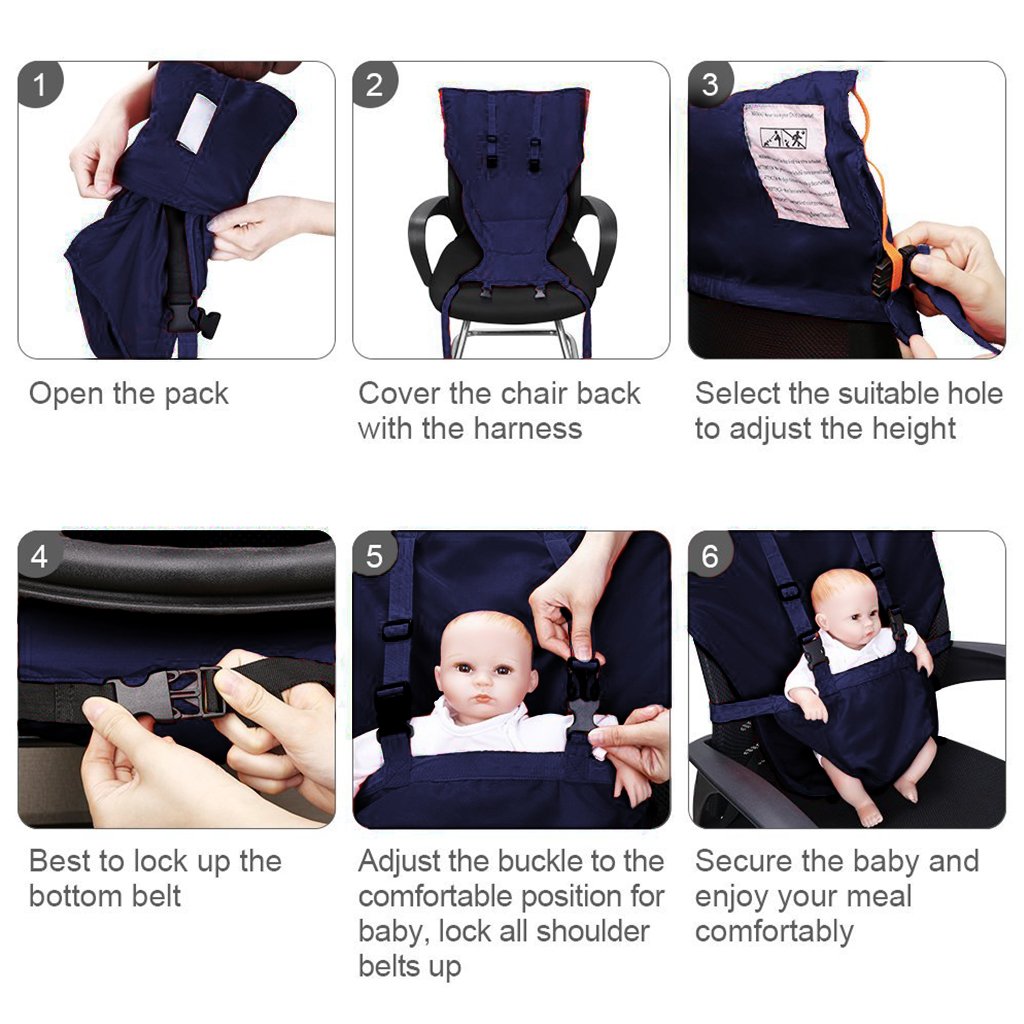 Detalle de Vine Easy Seat: Tragbarer Reisehochstuhl – verstellbar, waschbar, Blau