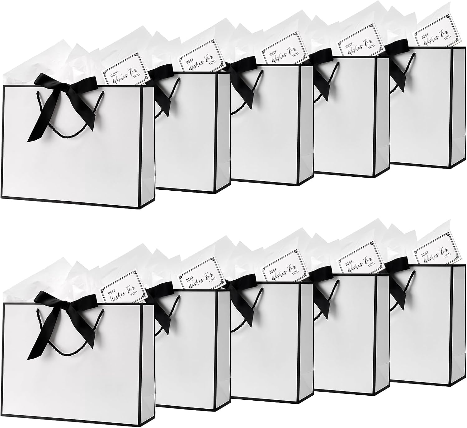 Detalle de Gift Bags for Presents – 10 Pcs White & Black Gift Bags with Bows