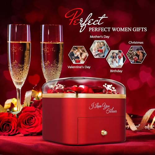 Detalle de GOICC Rosa Eterna: Regalos Originales para Mujer con Collar y Rosa Roja Estabilizada