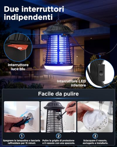 Thumbnail 7 de Lampada Antizanzare VIWAVE 4200V con LED 9W + UV-A 15W, 3 m di cavo, uso interno/esterno