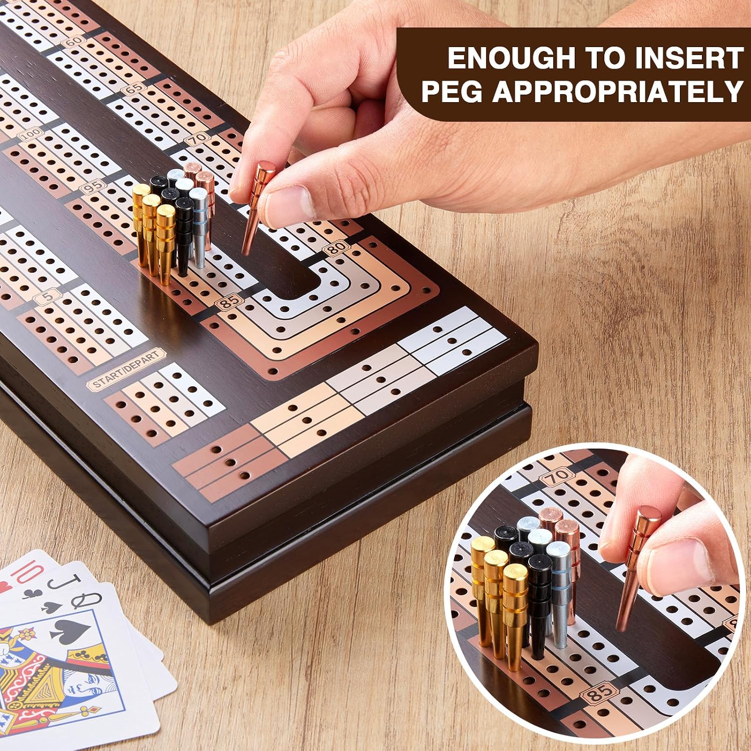 Thumbnail 4 de VAMSLOVE Upgraded Wooden 4-Track Cribbage Board Game with Magnetic Scoreboard