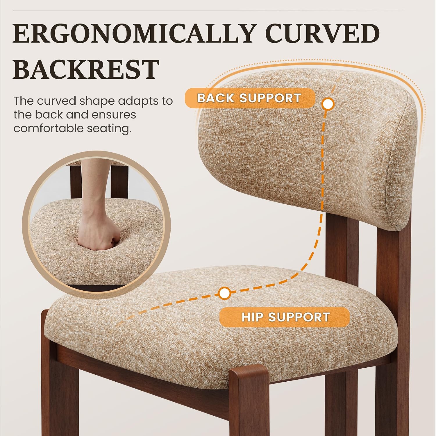 Detalle 1 de MALOL DCW37 Dining Chairs, Set of 2, Camel Chenille, Curved Backrests