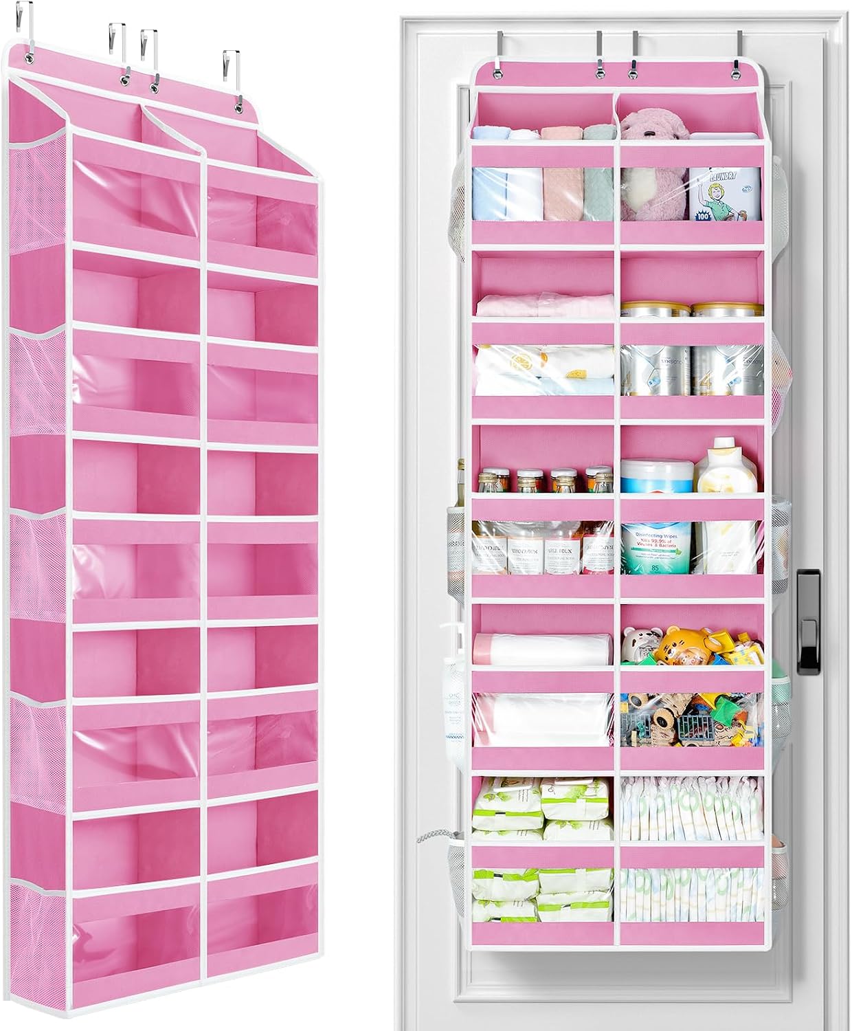 Detalle de Yecaye Over the Door Organizer, 5-Tier Dual-Column, Pink, 10 Compartments