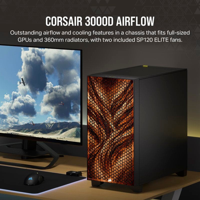 Detalle de CORSAIR 3000D AIRFLOW Cristal Templado USB 3.0 Negra Sand Edition – PcCom