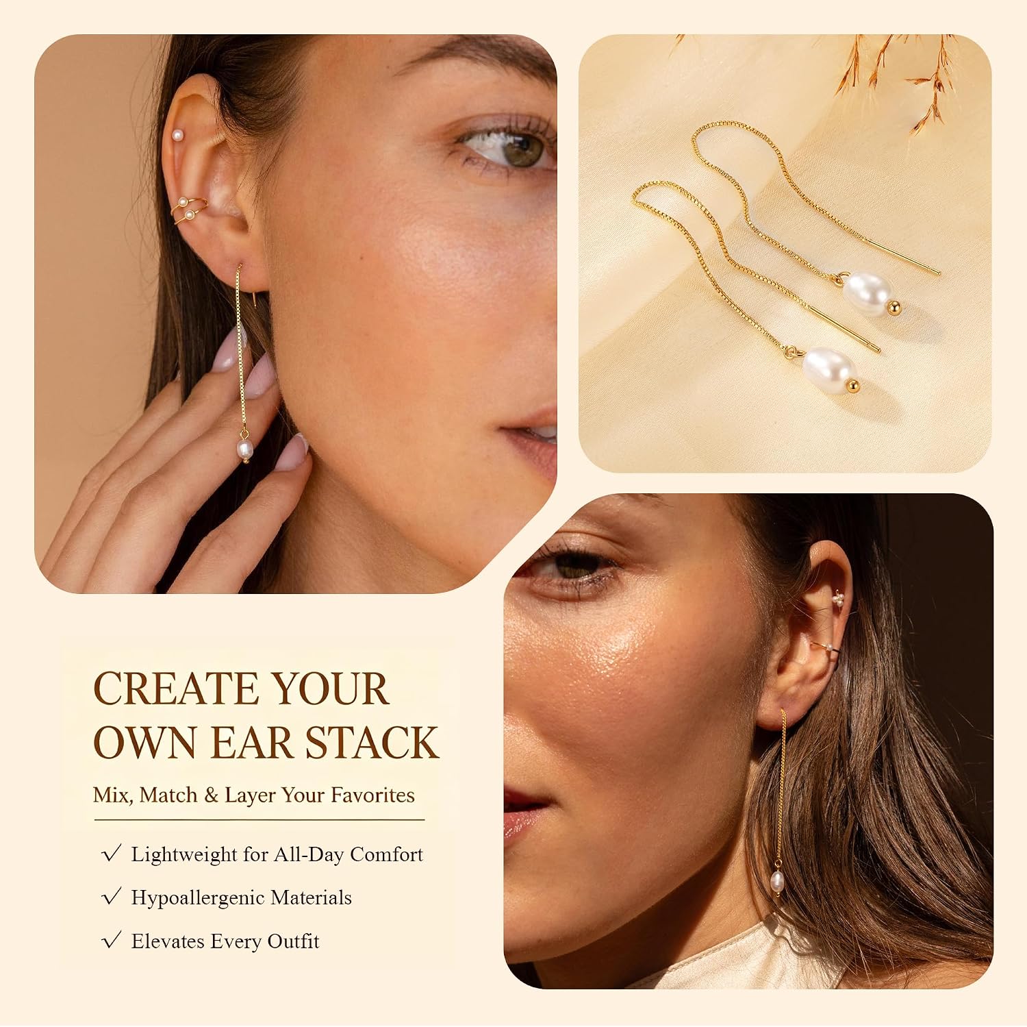 Detalle 2 de Carffordo Pearl Drop Earrings 14K Gold Plated