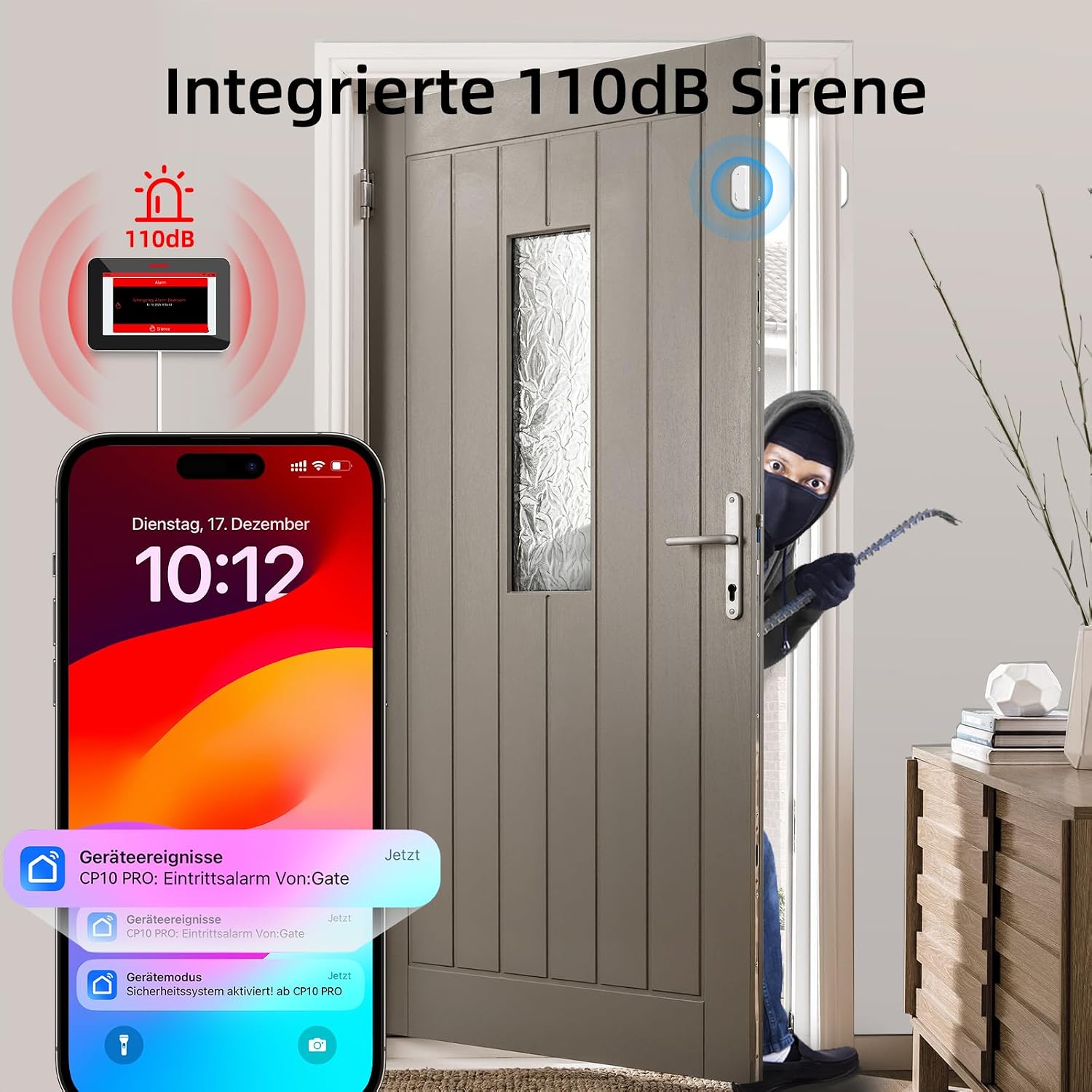 Detalle de CPVAN GSM+WiFi Alarmanlage fürs Haus mit 7-Zoll Touchscreen, App/SMS/Anruf, 110 dB