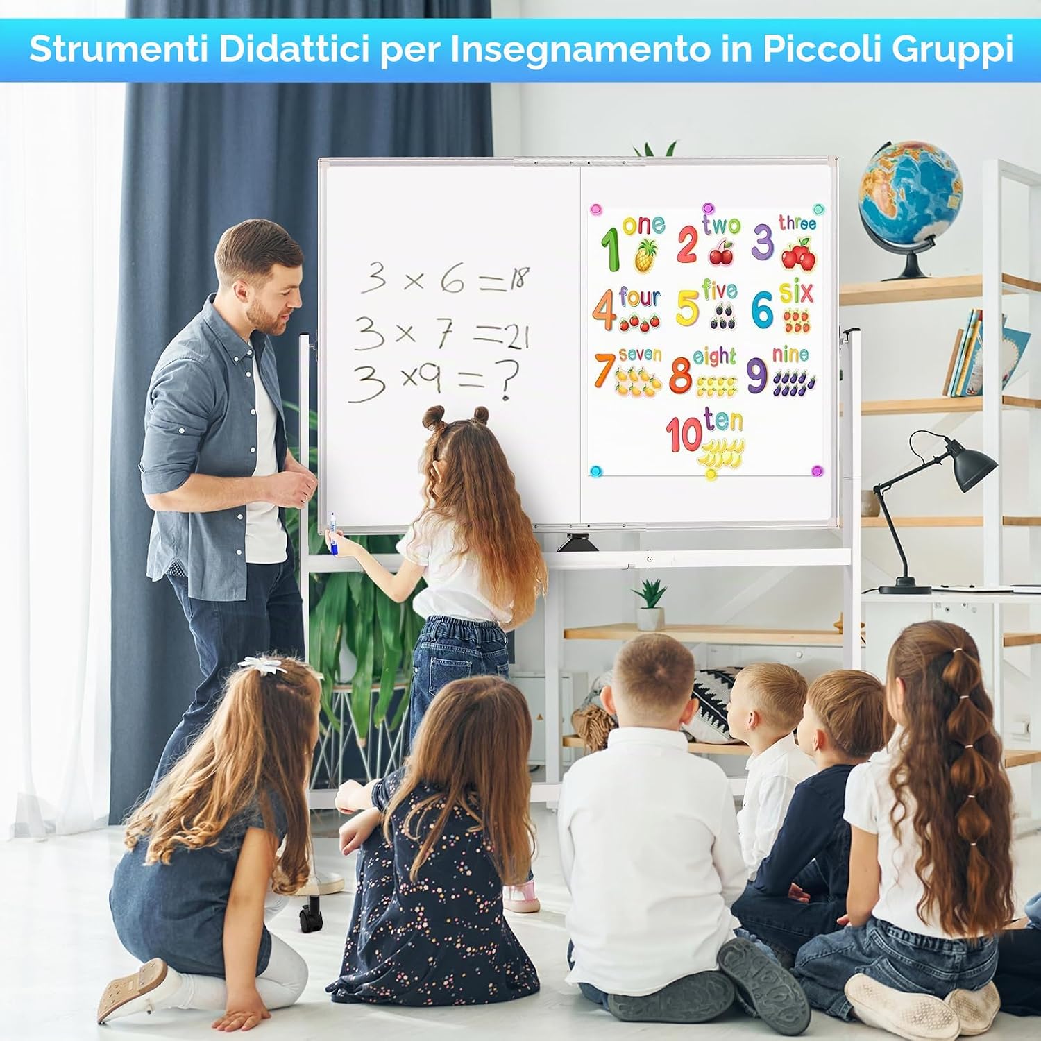 Thumbnail 1 de maxtek Lavagna Bianca Mobile con Supporto 120 x 90 cm (Doppia Faccia, Ruote e Rotazione a 360°)