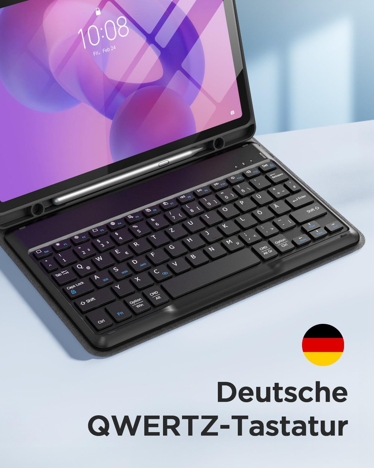 Detalle de EasyAcc Tastatur Hülle für Lenovo Idea Tab 11 Zoll Tablet 2025 (TB-336ZU/TB-336FU) – German QWERTZ Tastatur mit Stifthalter, Schutzfolie, Schwarz