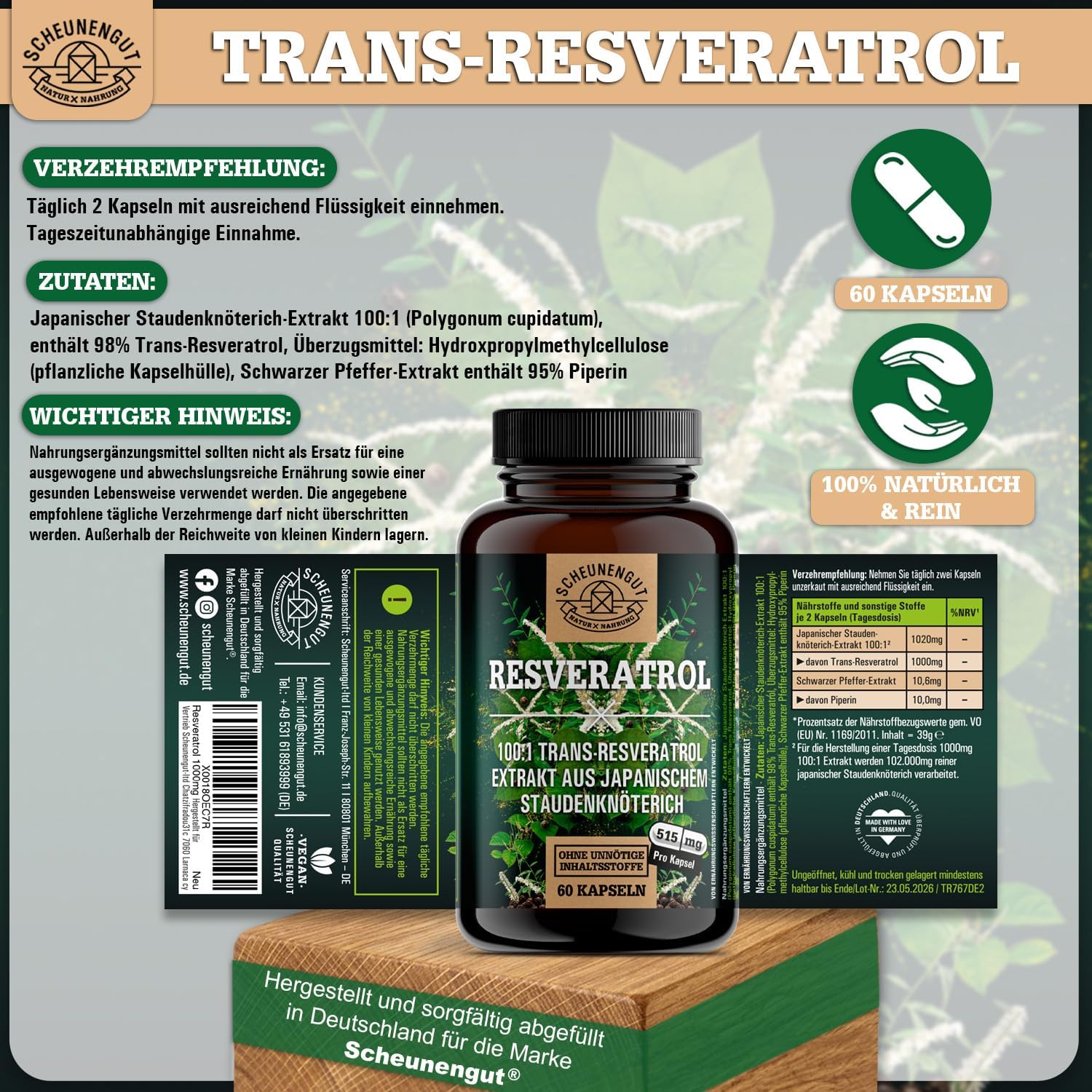 Thumbnail 6 de SCHEUNENGUT Resveratrol 1000mg Kapseln