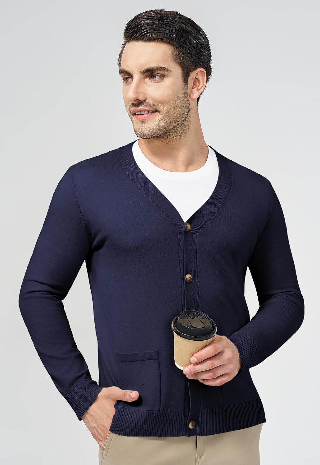 Detalle 2 de KUYIGO Herren Strickjacke V-Ausschnitt M-3XL