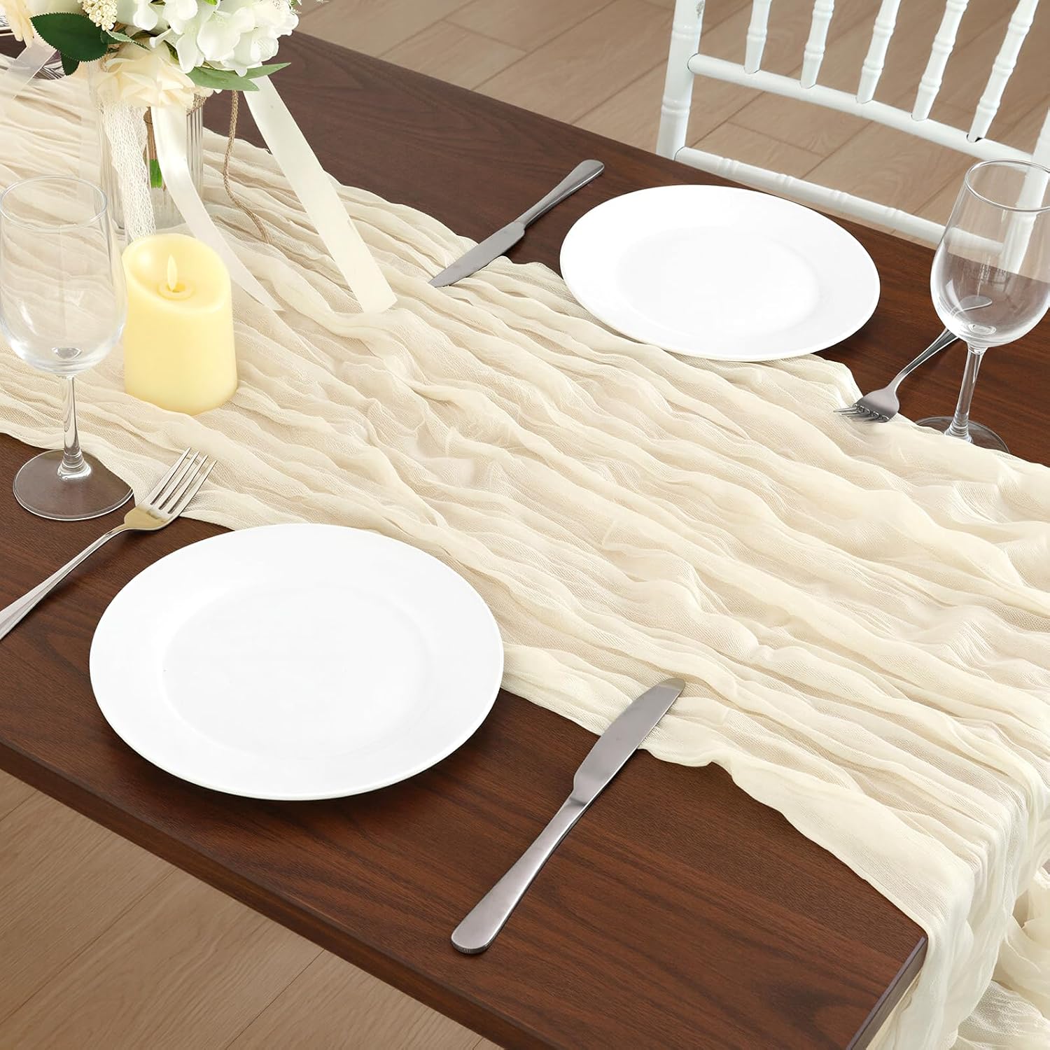 Thumbnail 6 de 20 Pack Ivory White Gauze Cheesecloth Table Runner Set (120 Inch, 10 ft) for Weddings and Boho Decor