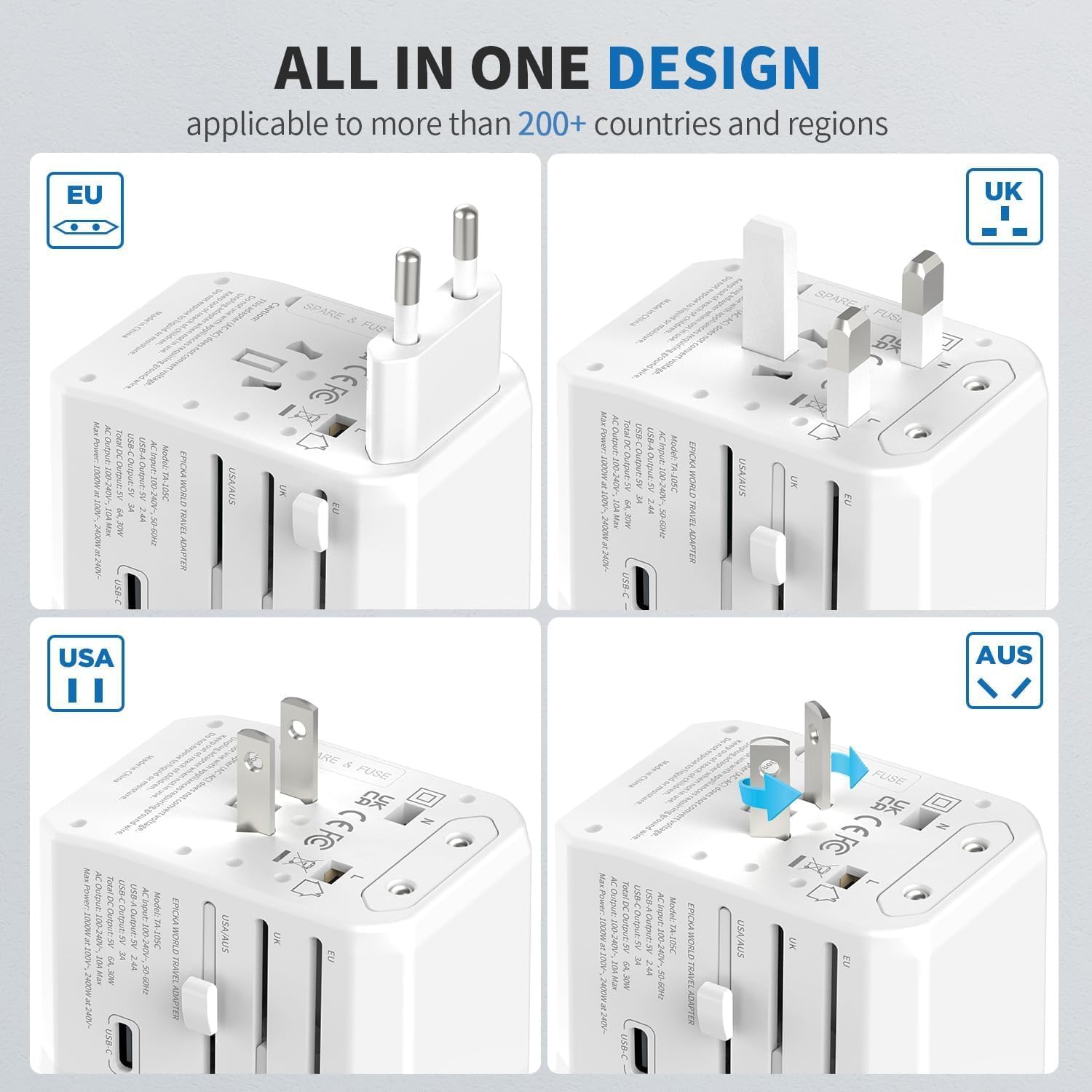 Detalle 2 de EPICKA Reiseadapter Weltweit 30 W TA-105C
