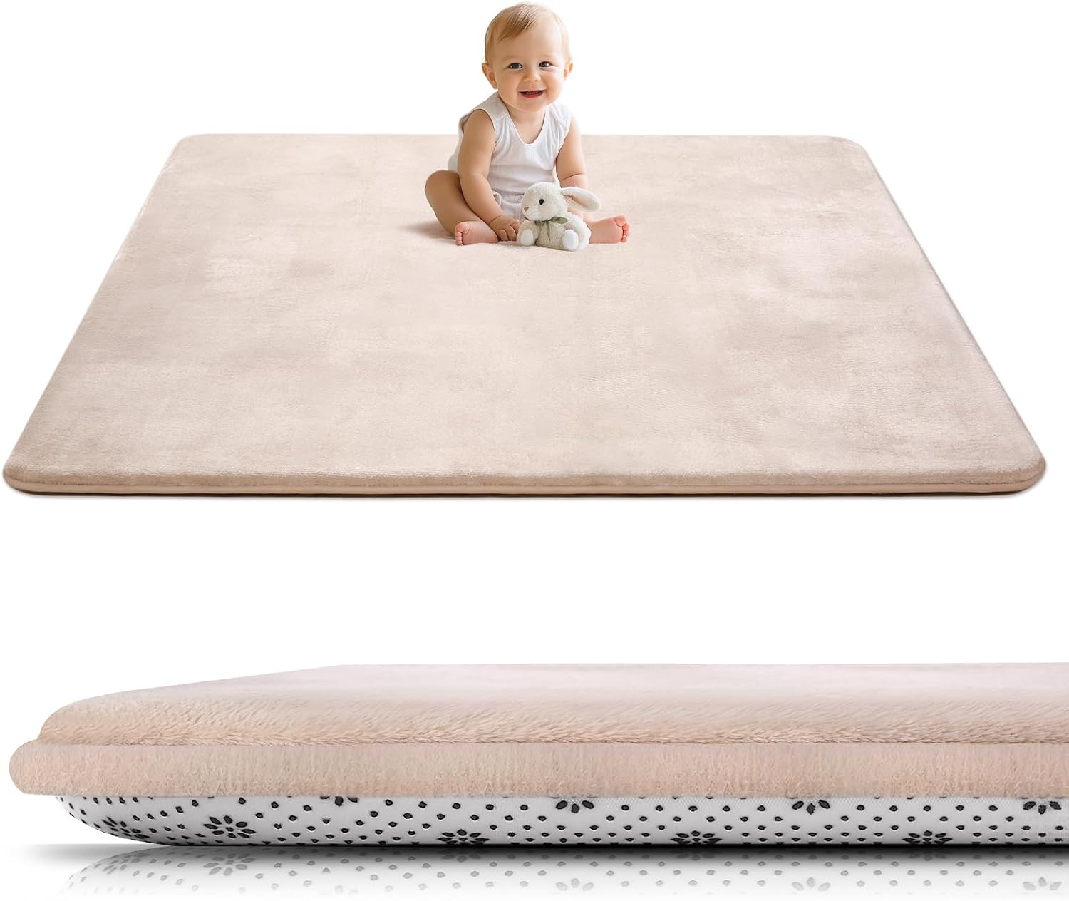 Detalle de Tuocal Krabbelmatte Baby 127×127cm – 3 cm Dicke Memory-Schaum, rutschfest, beige