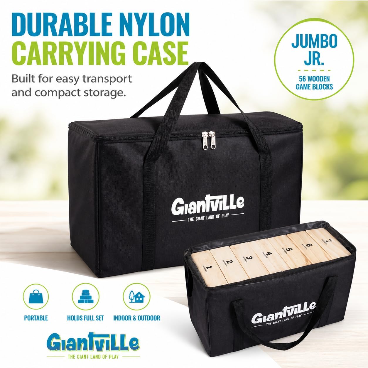 Detalle de Giantville Giant Tumbling Timber Toy (STEAM-Credited) — 56-Piece Premium Pine Block Tower Game w/ Carry Bag
