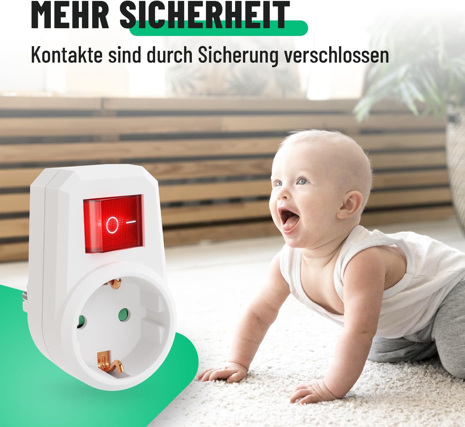 Thumbnail 3 de greate 3er-Set Steckdose mit Schalter (Schuko, 1-fach) – schaltbarer 2-poliger Adapter mit beleuchtetem Schalter