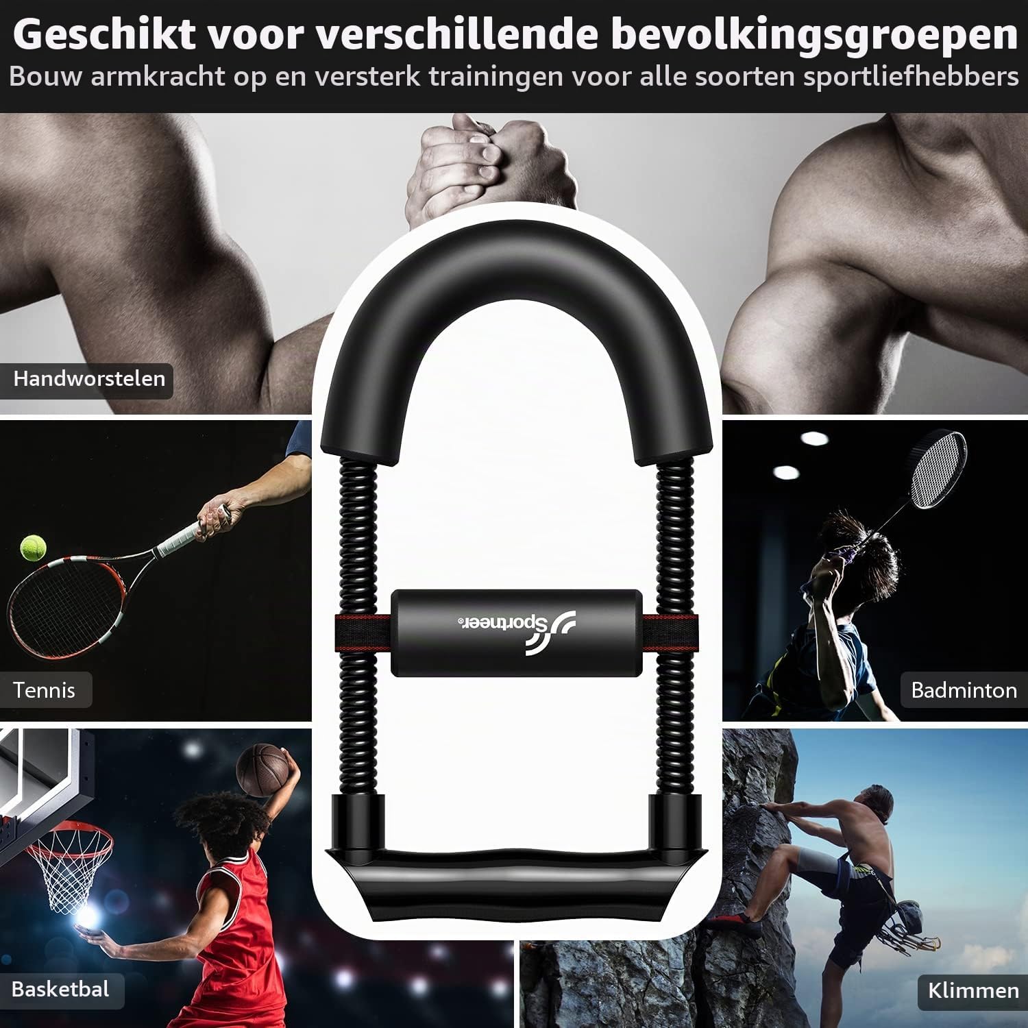Detalle de Sportneer pols- en onderarmtrainer van koolstofstaal met verstelbare steun