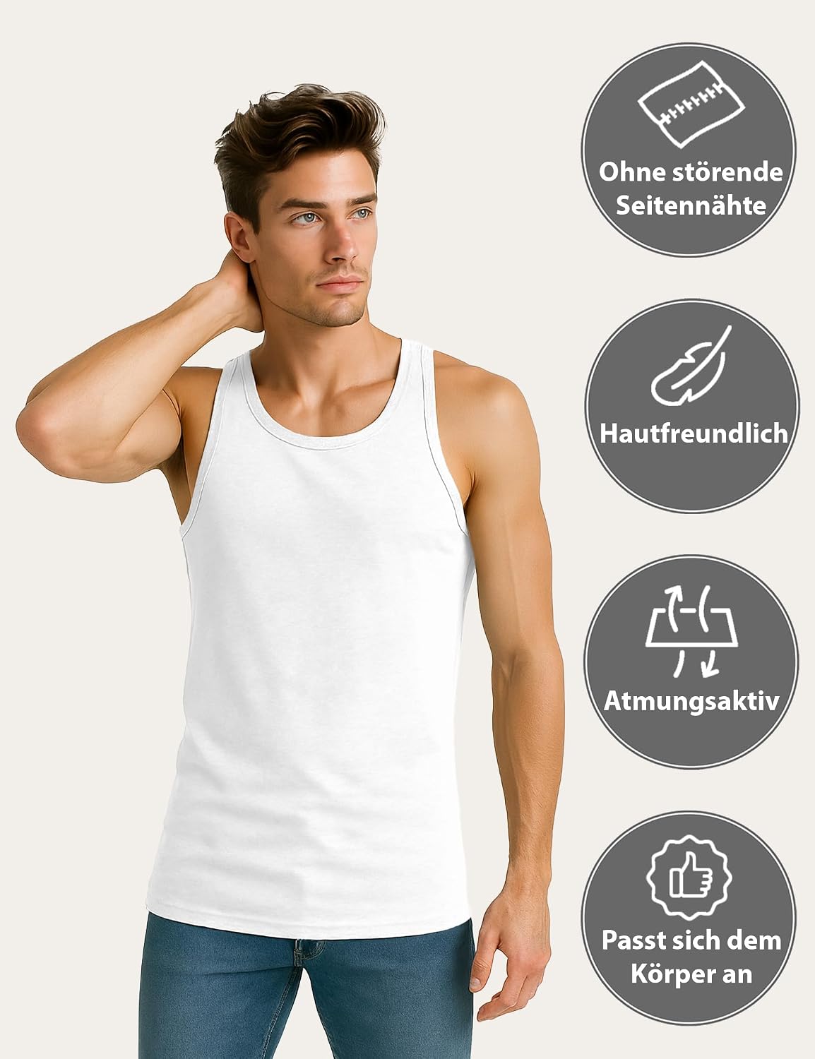 Thumbnail 3 de ALPIDEX Herren Classic Unterhemd 5er-Set – Tanktop aus 100% Baumwolle (Feinripp)