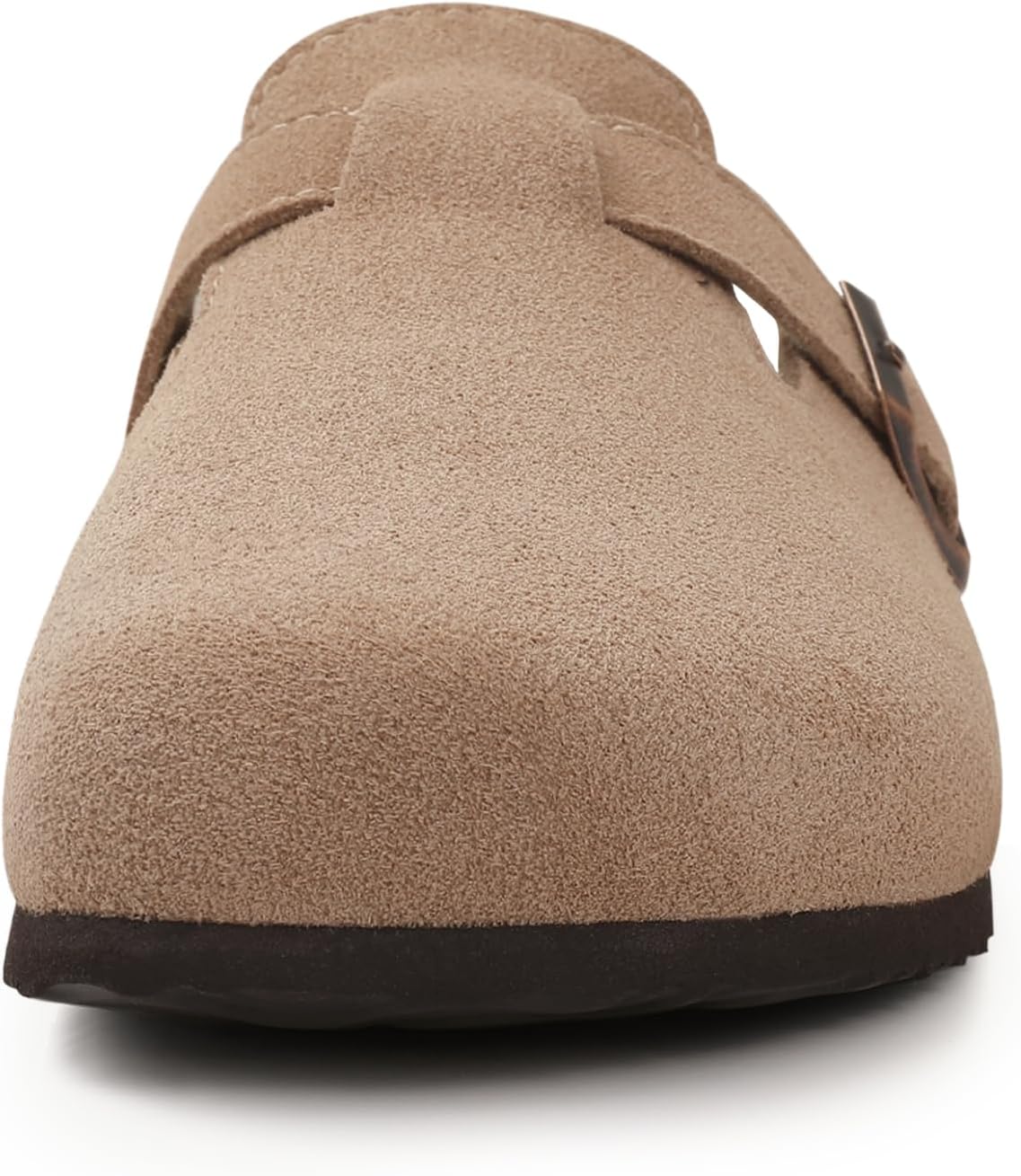 Detalle de KIDMI Genuine Suede Clogs for Women with Cork Footbed, Arch Support & Adjustable Buckle Straps
